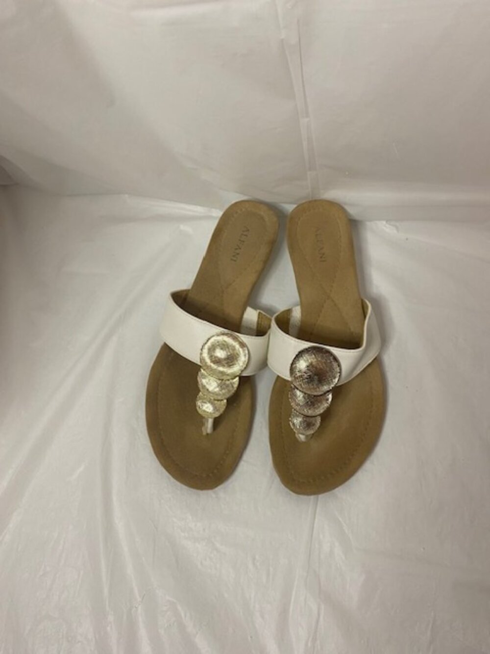 Alfani white and gold sandals, size 6M